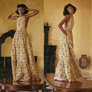 Agua by Agua Bendita | Naranja Mimosa Yellow Floral Cotton Maxi Dress S *Altered